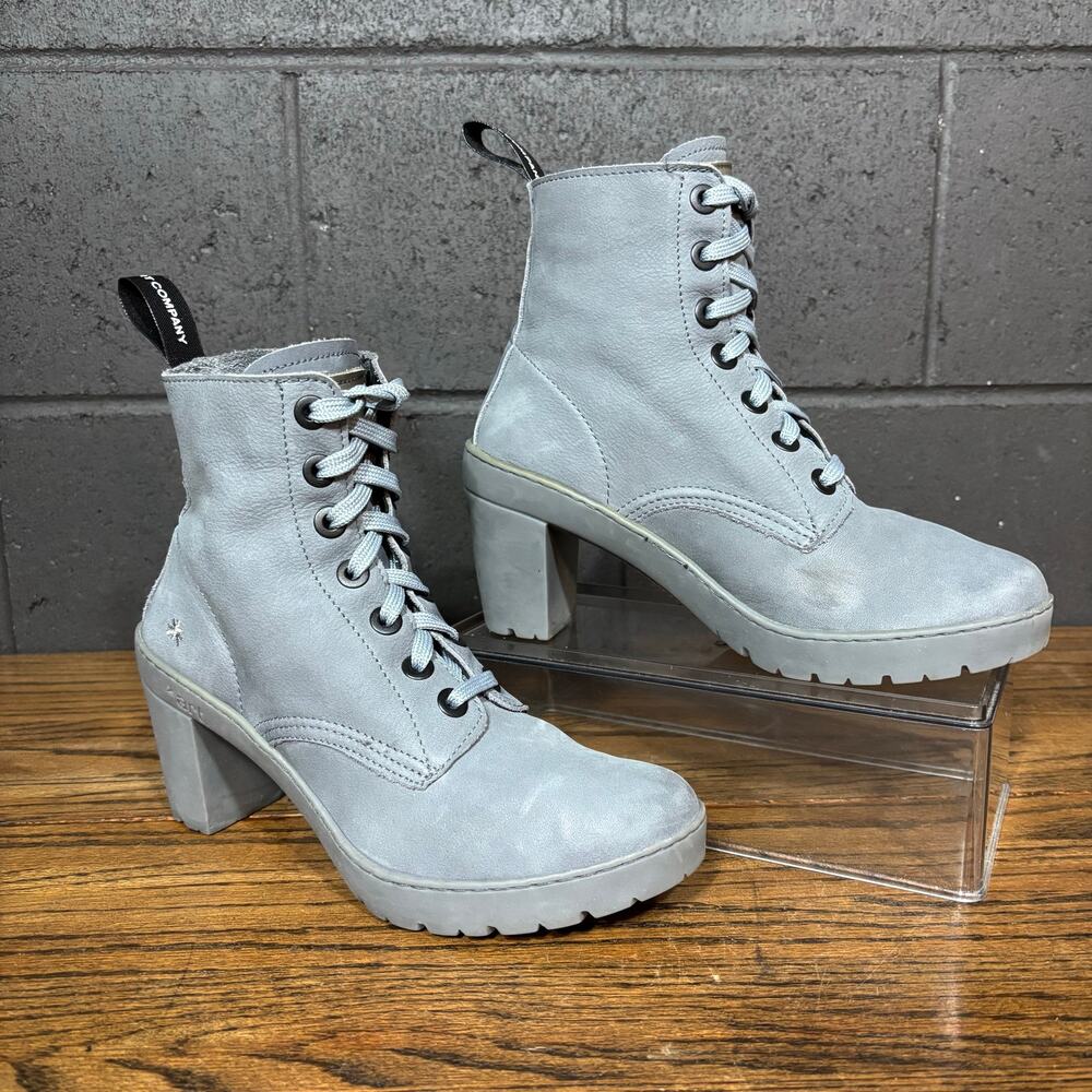 The Art Company Blue Leather Platform Heeled Ankle Boots Lace Up Size 39/8.5